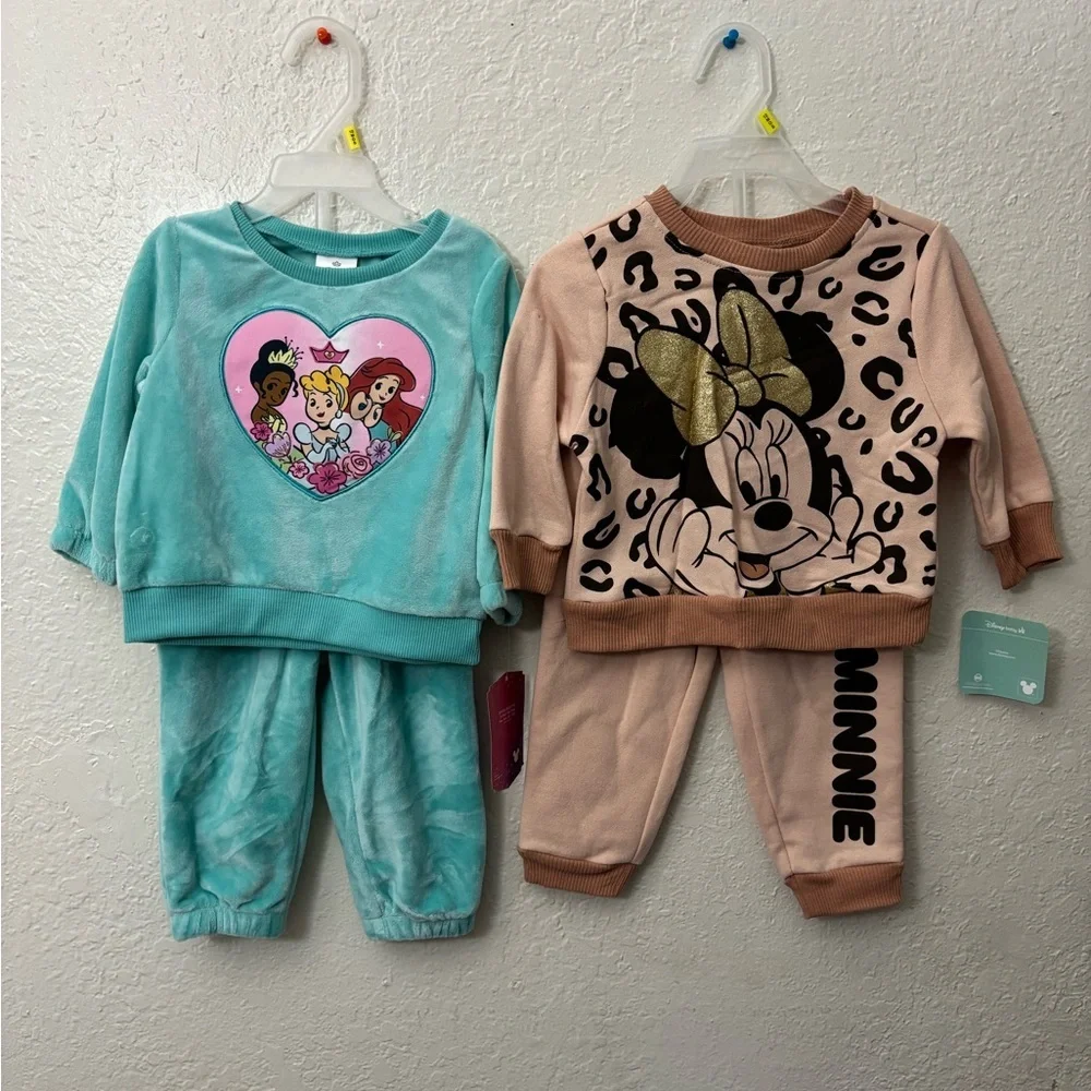 Bundle Disney Teal Princess‎ and Tan Minnie Mouse Pajama Set